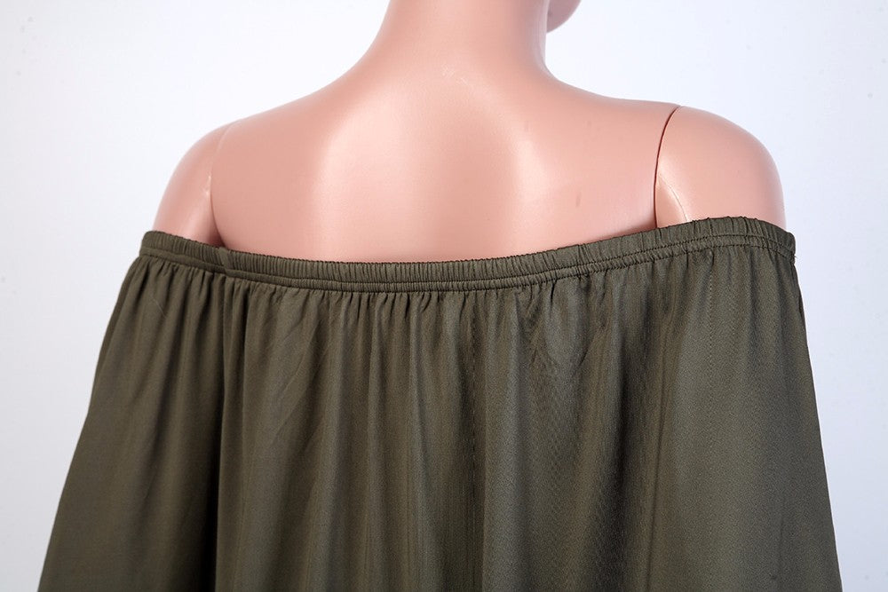 Army green Slash Neck Mini Off Shoulder Sexy Beach Casual Dress The Clothing Company Sydney