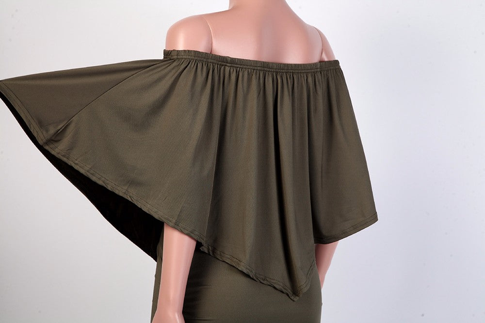 Army green Slash Neck Mini Off Shoulder Sexy Beach Casual Dress The Clothing Company Sydney