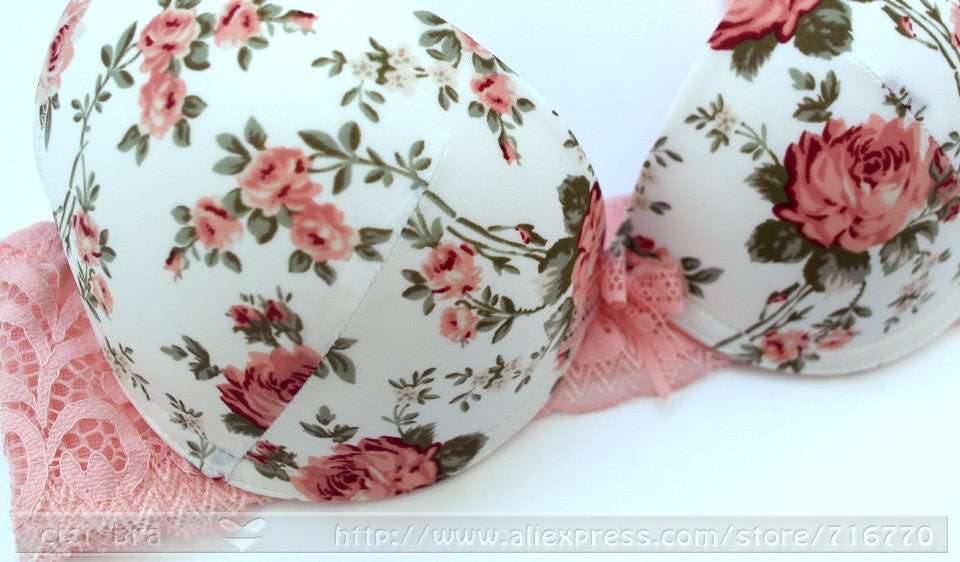 2 Piece Silk Lace Floral Push up Bow Bra and Hollow out Panties The Clothing Company Sydney