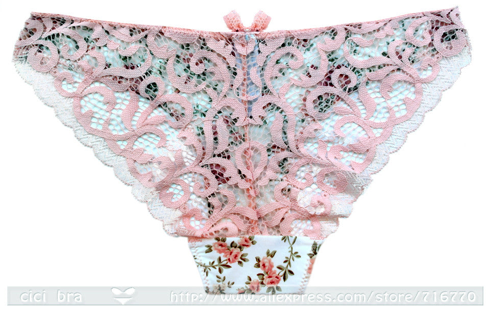2 Piece Silk Lace Floral Push up Bow Bra and Hollow out Panties The Clothing Company Sydney
