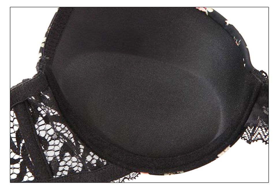 2 Piece Silk Lace Floral Push up Bow Bra and Hollow out Panties The Clothing Company Sydney