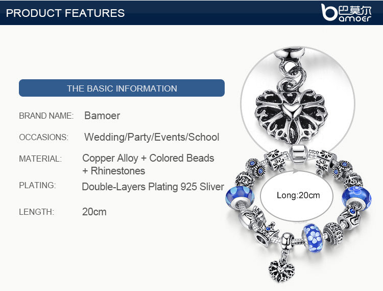 Fashion Jewelry Silver Charms Bracelet & Bangles With Queen Crown Beads Bracelet The Clothing Company Sydney