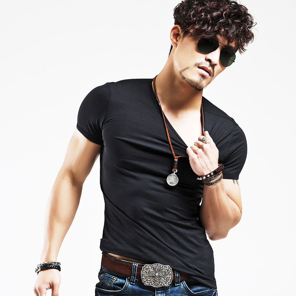 Elastic V neck Casual Mens T Shirt in 20 Colours The Clothing Company Sydney