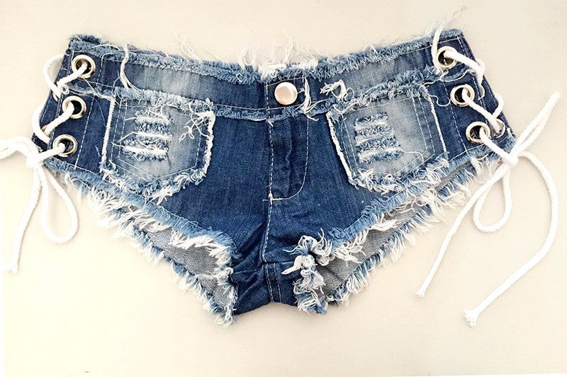 Cotton Lace-up Skinny Super Short Denim Shorts The Clothing Company Sydney