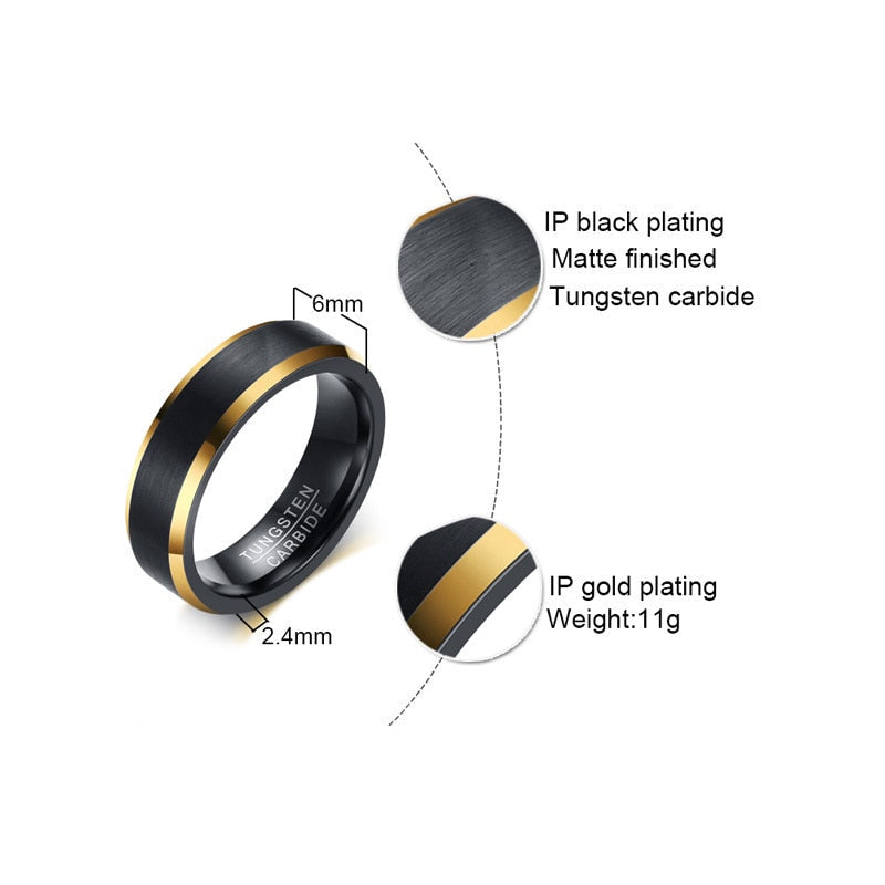 Tungsten Carbide Wedding Bands 6mm Gold Line Ring Black Matte Finished Male Engagement Jewellery The Clothing Company Sydney