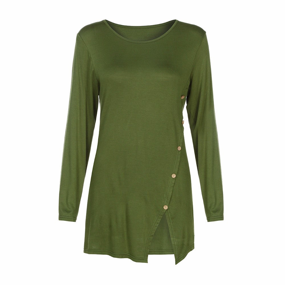 Split Hemline Asymmetric Casual T-Shirt Blouse Tunic Top With Buttons The Clothing Company Sydney