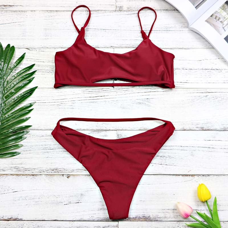 2 Piece High Waist Hollow Out Split Band Bikini Swimsuit The Clothing Company Sydney