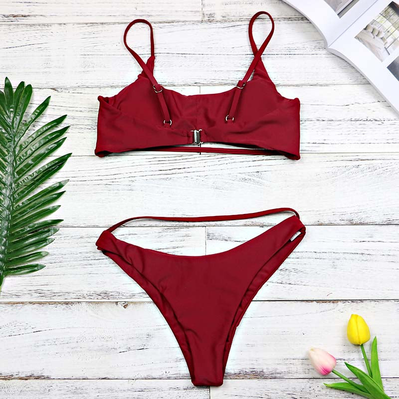 2 Piece High Waist Hollow Out Split Band Bikini Swimsuit The Clothing Company Sydney