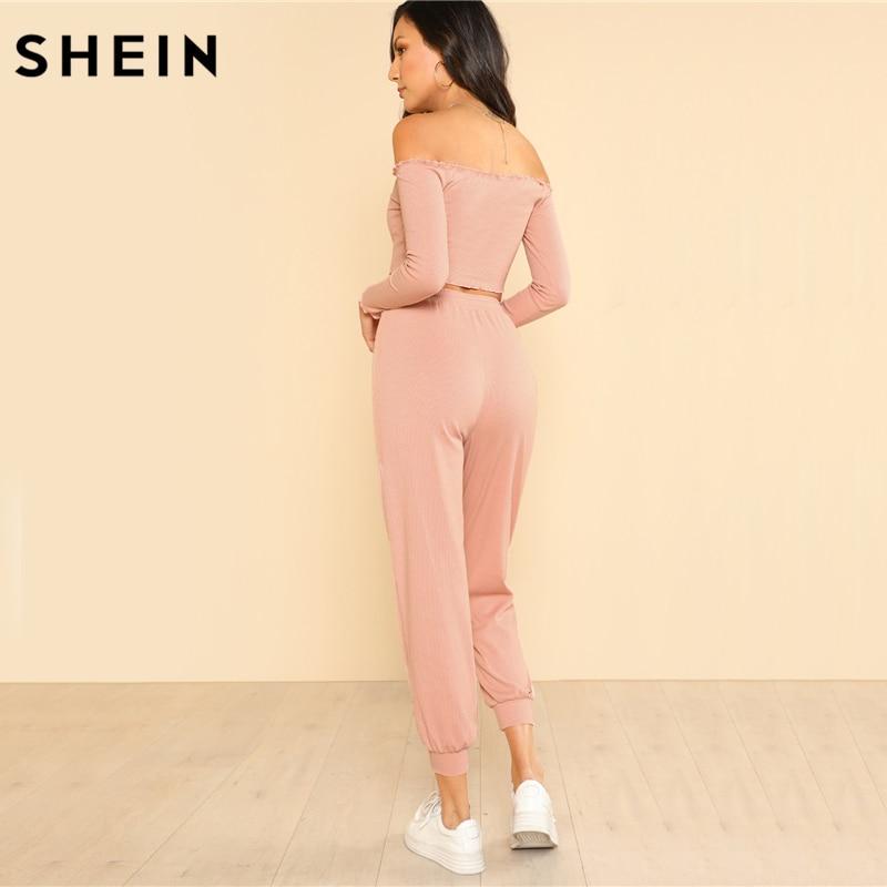 2 Piece Set Top and Pants Set Pink Off the Shoulder Crop Bardot Top and Drawstring Pants Set The Clothing Company Sydney