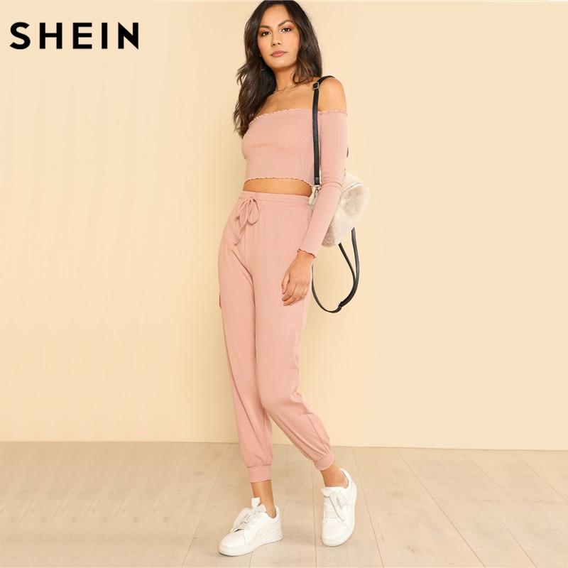 2 Piece Set Top and Pants Set Pink Off the Shoulder Crop Bardot Top and Drawstring Pants Set The Clothing Company Sydney