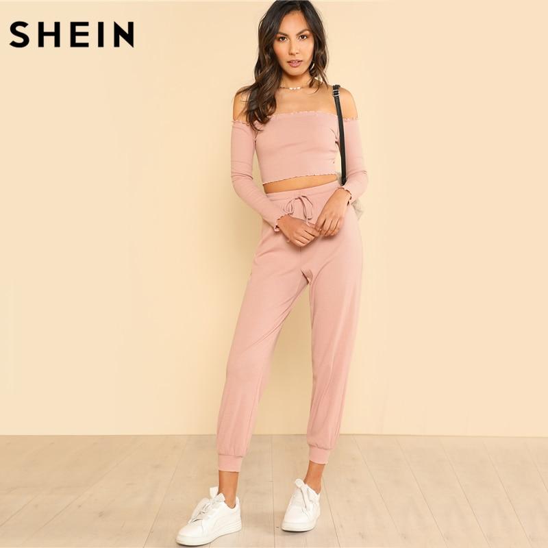 2 Piece Set Top and Pants Set Pink Off the Shoulder Crop Bardot Top and Drawstring Pants Set The Clothing Company Sydney