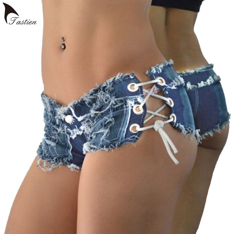 Cotton Lace-up Skinny Super Short Denim Shorts The Clothing Company Sydney