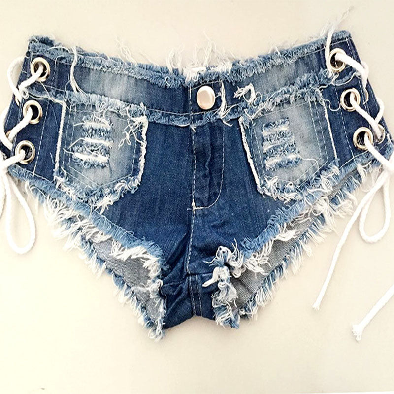 Cotton Lace-up Skinny Super Short Denim Shorts The Clothing Company Sydney