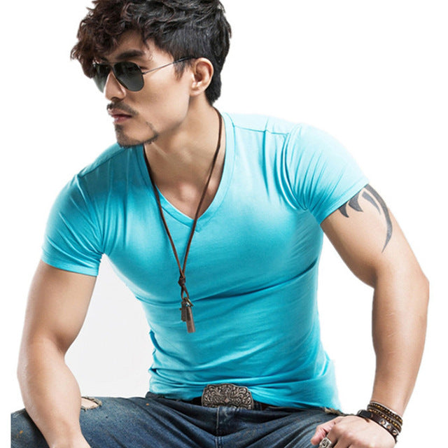Elastic V neck Casual Mens T Shirt in 20 Colours The Clothing Company Sydney