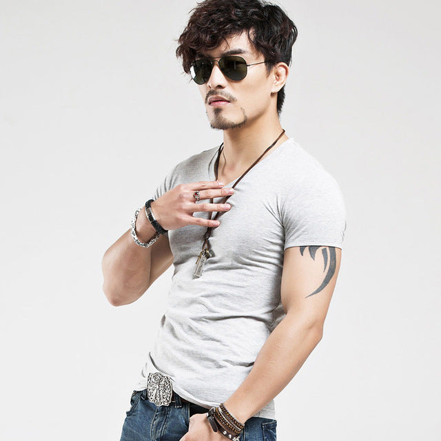 Elastic V neck Casual Mens T Shirt in 20 Colours The Clothing Company Sydney