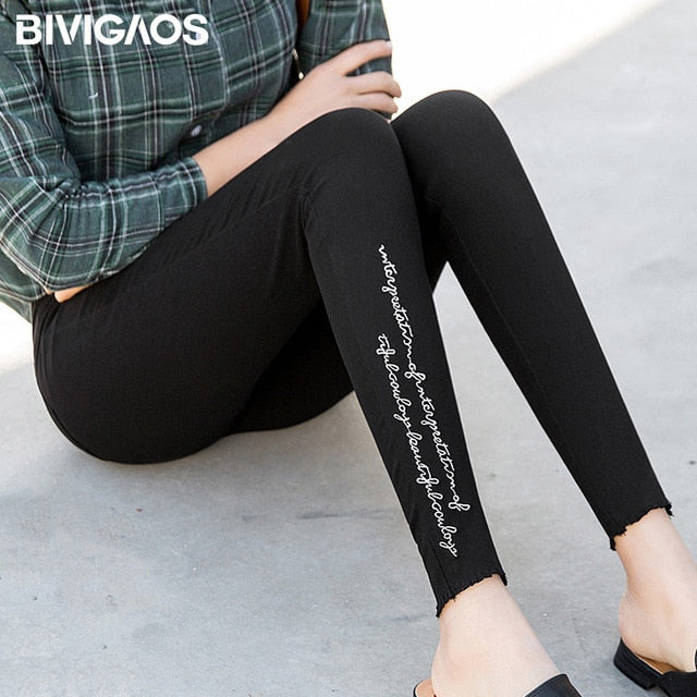 Spring Embroidered Letters Washed Jeans Leggings Skinny Slim Woven Pencil Pants Jeans Jeggings The Clothing Company Sydney