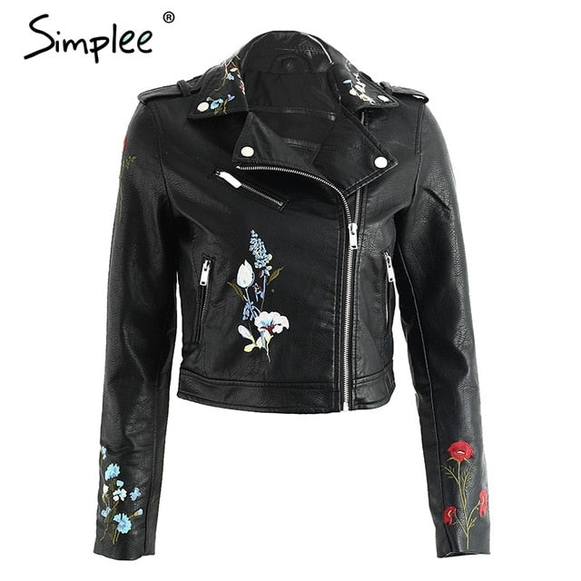 Embroidery faux leather coat Motorcycle zipper wine red leather jacket women Fashion cool outerwear winter jacket The Clothing Company Sydney