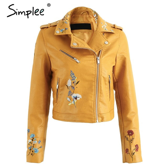 Embroidery faux leather coat Motorcycle zipper wine red leather jacket women Fashion cool outerwear winter jacket The Clothing Company Sydney