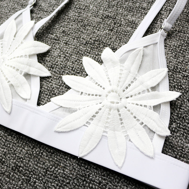 Mesh Embroidered Floral Strappy Micro Thong Brazilian Bikini Swimsuit Swimwear The Clothing Company Sydney