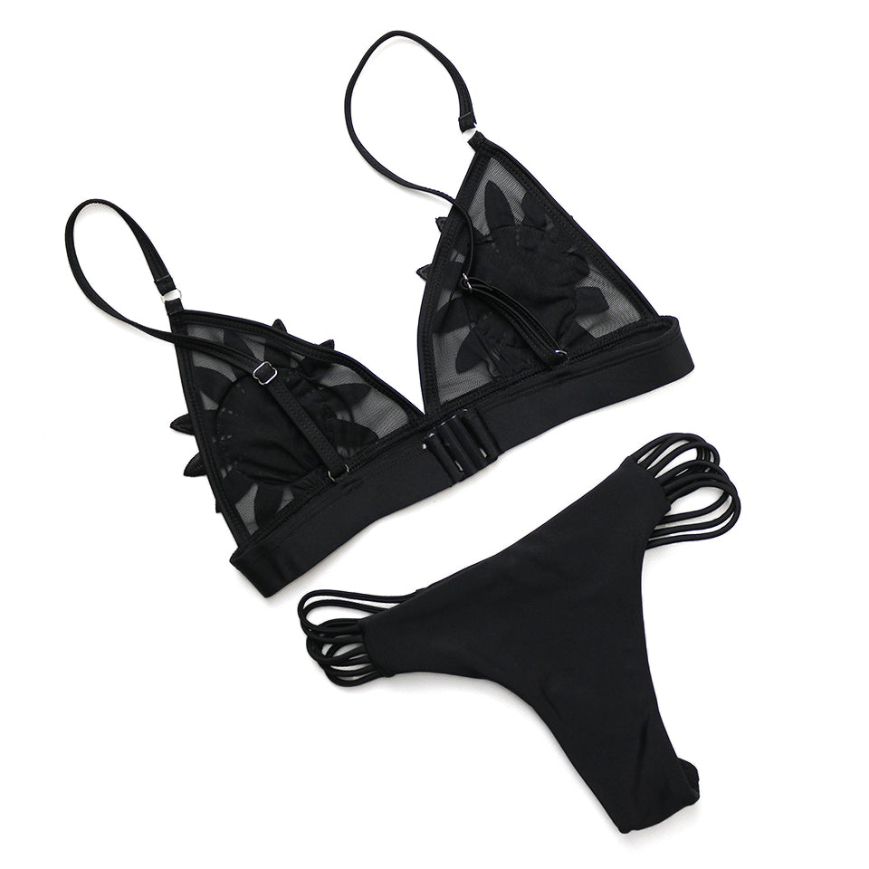 Mesh Embroidered Floral Strappy Micro Thong Brazilian Bikini Swimsuit Swimwear The Clothing Company Sydney