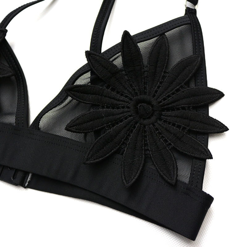 Mesh Embroidered Floral Strappy Micro Thong Brazilian Bikini Swimsuit Swimwear The Clothing Company Sydney