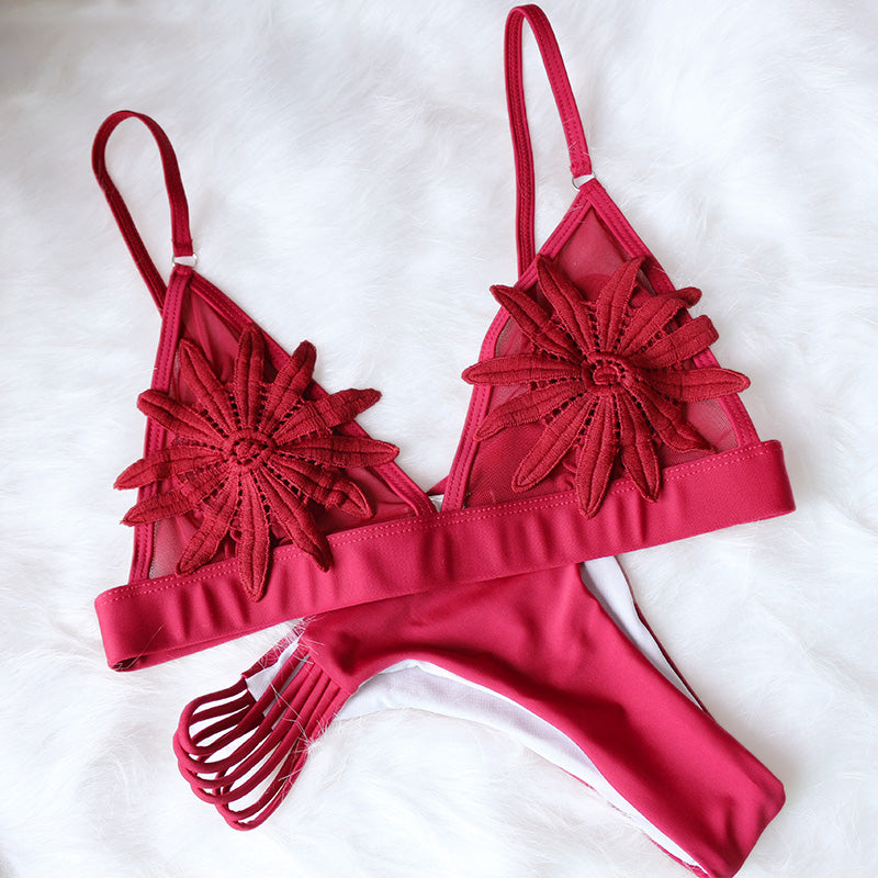 Mesh Embroidered Floral Strappy Micro Thong Brazilian Bikini Swimsuit Swimwear The Clothing Company Sydney
