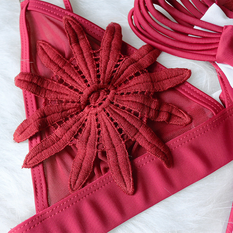 Mesh Embroidered Floral Strappy Micro Thong Brazilian Bikini Swimsuit Swimwear The Clothing Company Sydney