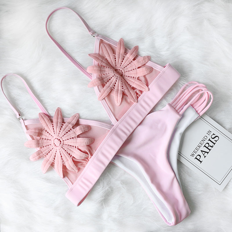 Mesh Embroidered Floral Strappy Micro Thong Brazilian Bikini Swimsuit Swimwear The Clothing Company Sydney