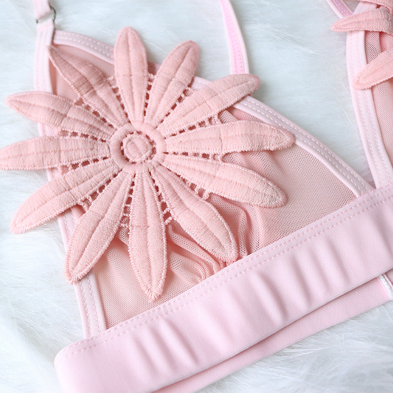 Mesh Embroidered Floral Strappy Micro Thong Brazilian Bikini Swimsuit Swimwear The Clothing Company Sydney