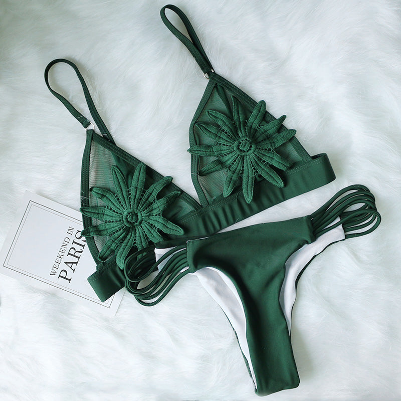 Mesh Embroidered Floral Strappy Micro Thong Brazilian Bikini Swimsuit Swimwear The Clothing Company Sydney