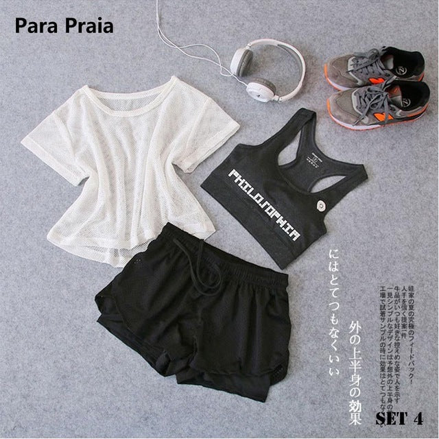 Three Piece Yoga Set Sport Shirt for Women Sports bra Fitness Flare Pants Tracksuit Gym Leggings in 15 styles The Clothing Company Sydney