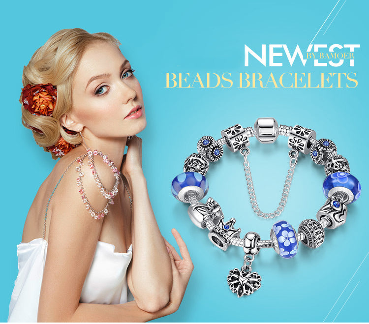 Fashion Jewelry Silver Charms Bracelet & Bangles With Queen Crown Beads Bracelet The Clothing Company Sydney