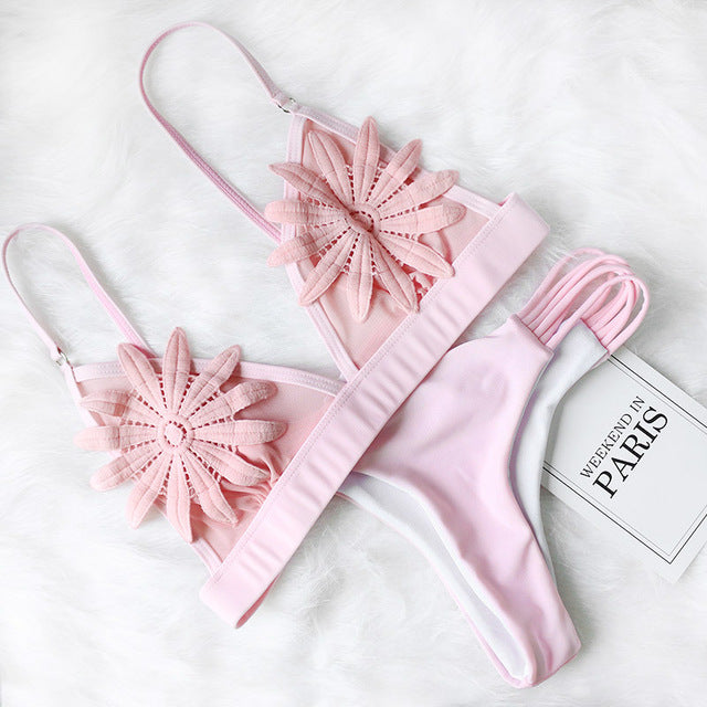 Mesh Embroidered Floral Strappy Micro Thong Brazilian Bikini Swimsuit Swimwear The Clothing Company Sydney