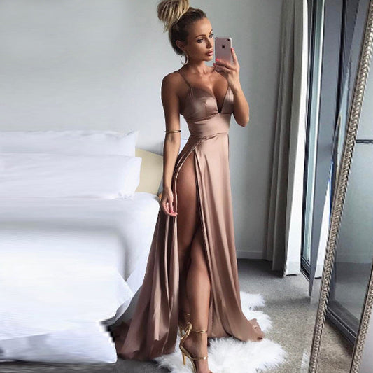Deep V-Neck Sleeveless Spaghetti Strap Backless Side High Split Sexy Long  Maxi Party Dress The Clothing Company Sydney