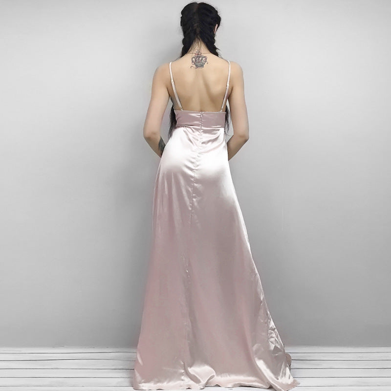 Deep V-Neck Sleeveless Spaghetti Strap Backless Side High Split Sexy Long Maxi Party Dress The Clothing Company Sydney