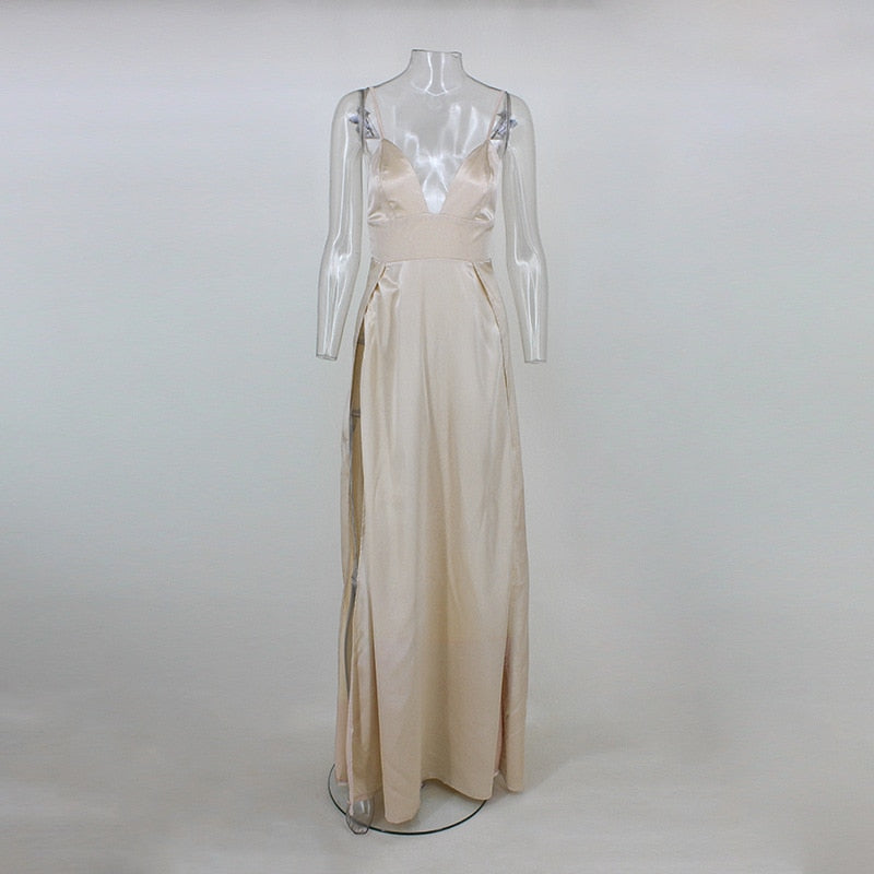 Deep V-Neck Sleeveless Spaghetti Strap Backless Side High Split Sexy Long Maxi Party Dress The Clothing Company Sydney