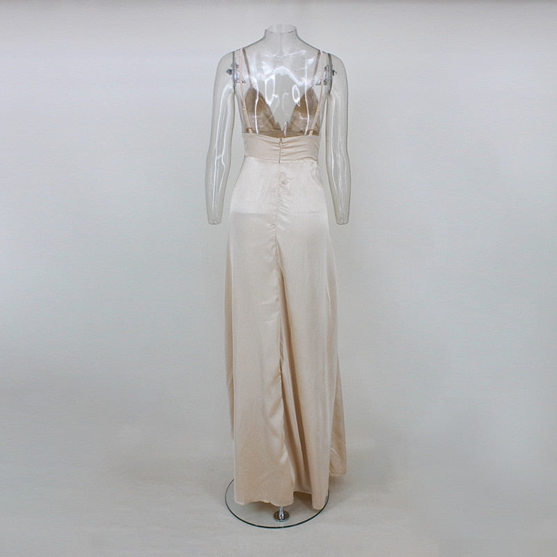 Deep V-Neck Sleeveless Spaghetti Strap Backless Side High Split Sexy Long Maxi Party Dress The Clothing Company Sydney