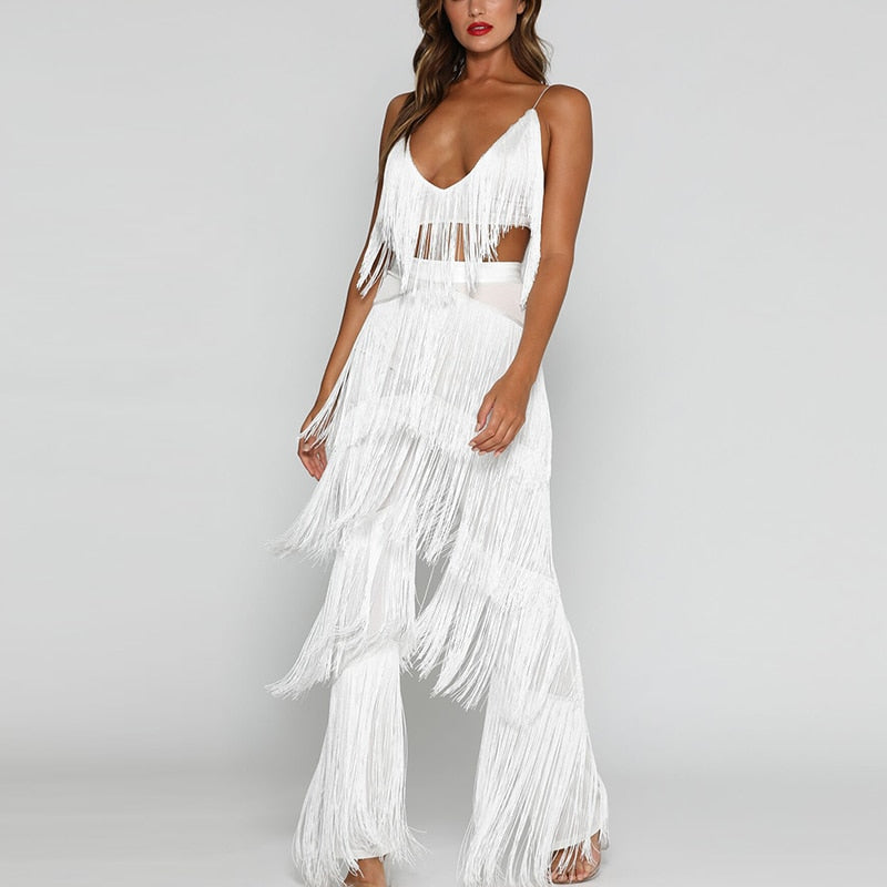 Two Piece Sets Long Pants And Strap Tops Tassel Set Trousers Sexy Solid Party Club Casual Wear Suit The Clothing Company Sydney