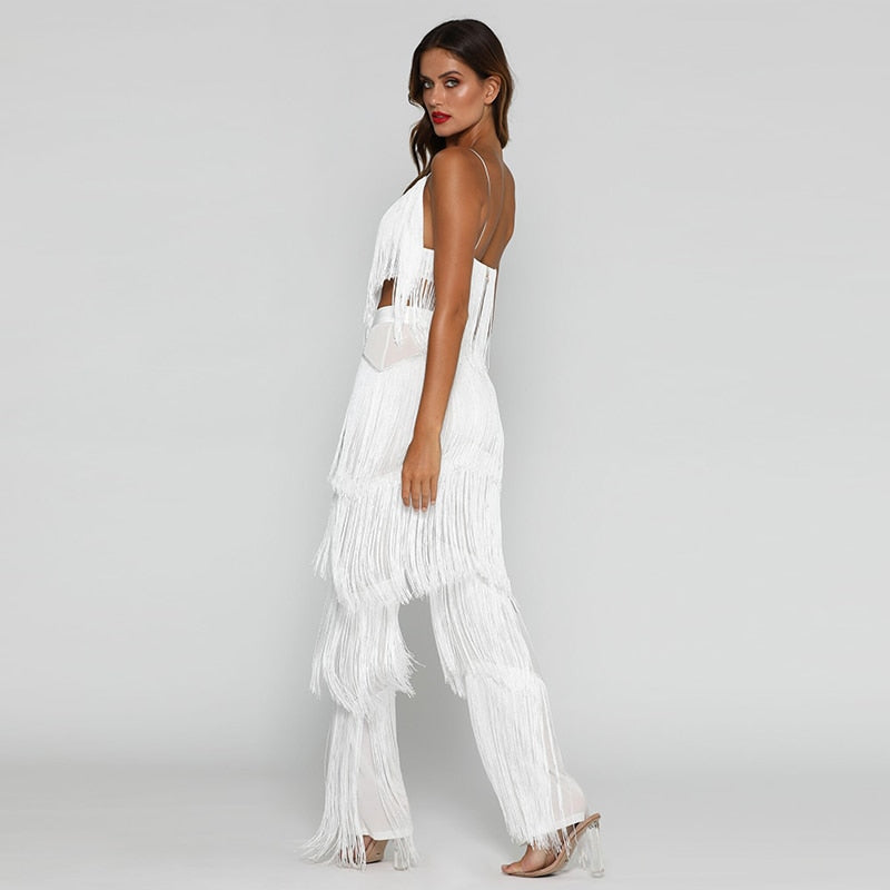 Two Piece Sets Long Pants And Strap Tops Tassel Set Trousers Sexy Solid Party Club Casual Wear Suit The Clothing Company Sydney