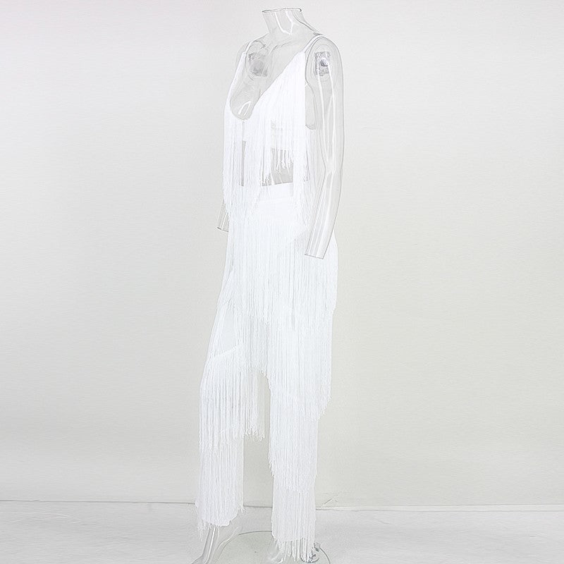 Two Piece Sets Long Pants And Strap Tops Tassel Set Trousers Sexy Solid Party Club Casual Wear Suit The Clothing Company Sydney