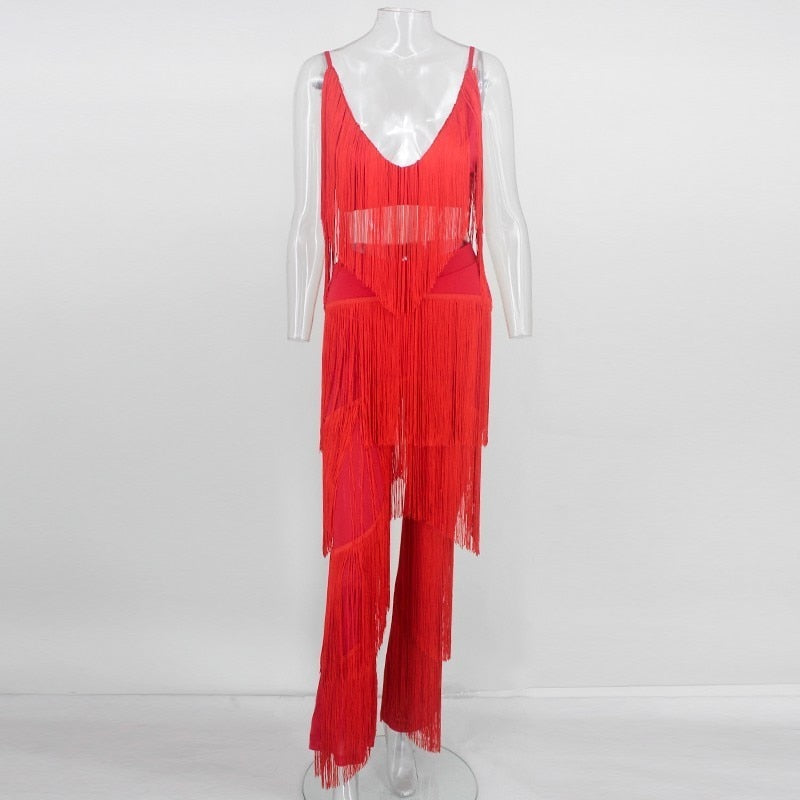 Two Piece Sets Long Pants And Strap Tops Tassel Set Trousers Sexy Solid Party Club Casual Wear Suit The Clothing Company Sydney