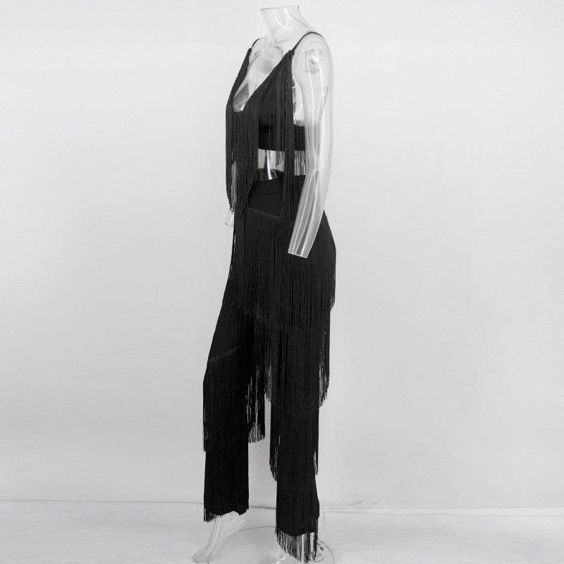 Two Piece Sets Long Pants And Strap Tops Tassel Set Trousers Sexy Solid Party Club Casual Wear Suit The Clothing Company Sydney