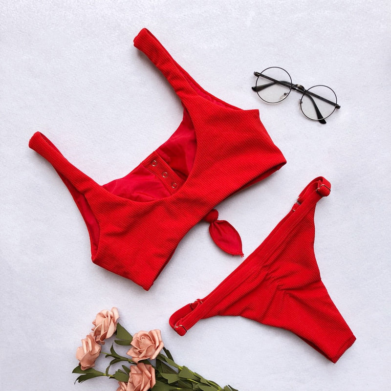 2 Piece Front Tie Bra Low Waist G String Bikini Swimwear Swimsuit The Clothing Company Sydney