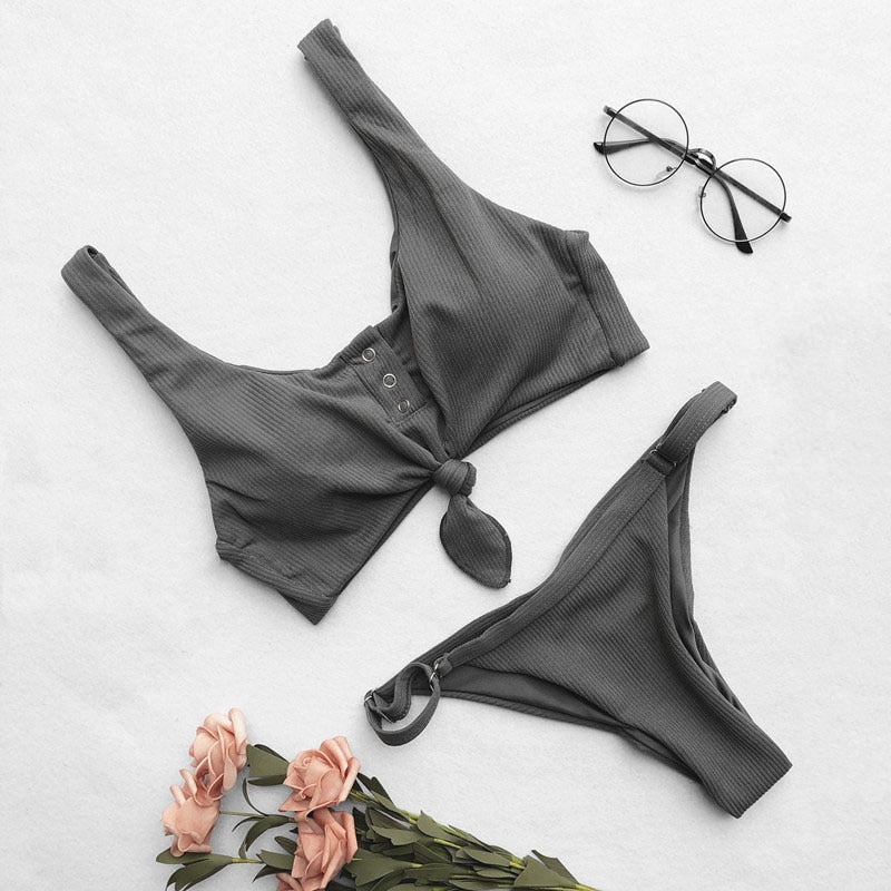 2 Piece Front Tie Bra Low Waist G String Bikini Swimwear Swimsuit The Clothing Company Sydney