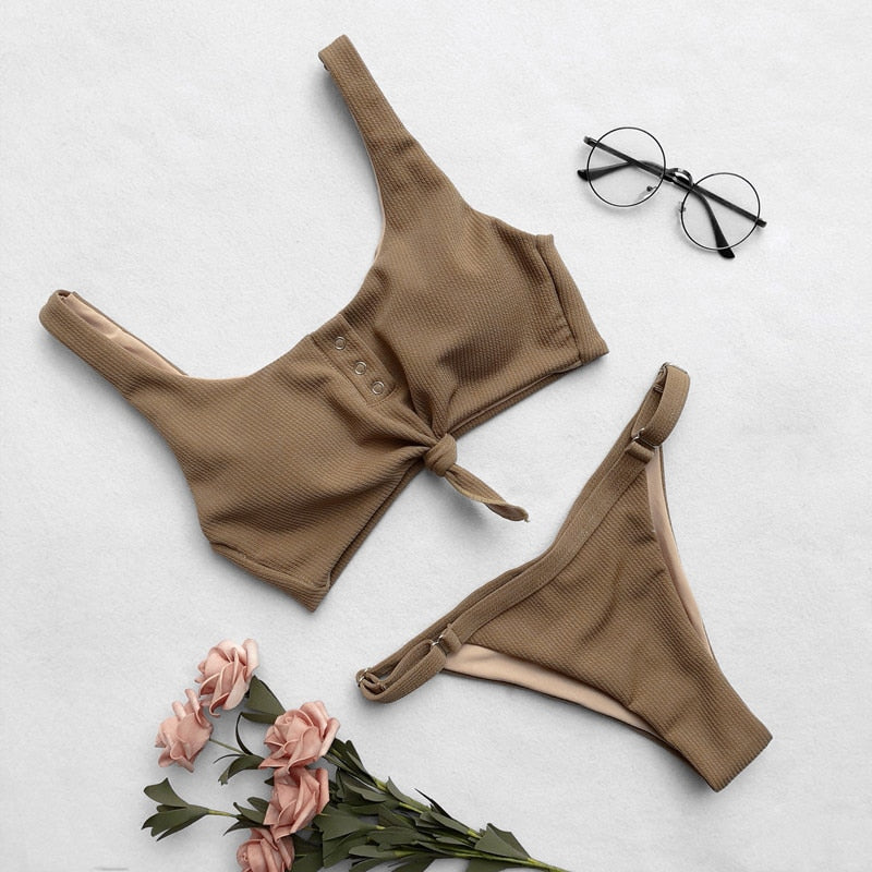 2 Piece Front Tie Bra Low Waist G String Bikini Swimwear Swimsuit The Clothing Company Sydney