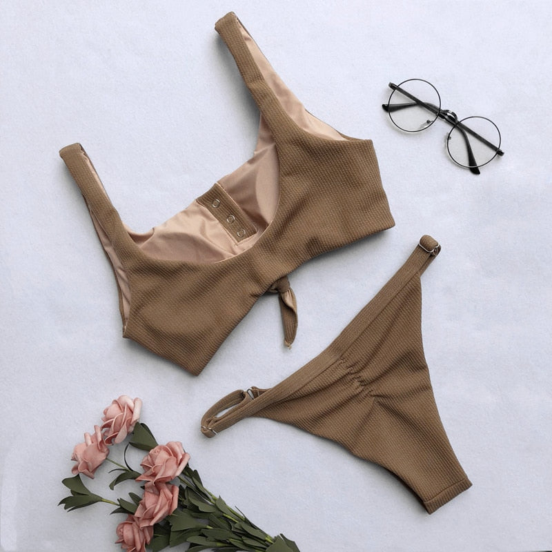 2 Piece Front Tie Bra Low Waist G String Bikini Swimwear Swimsuit The Clothing Company Sydney