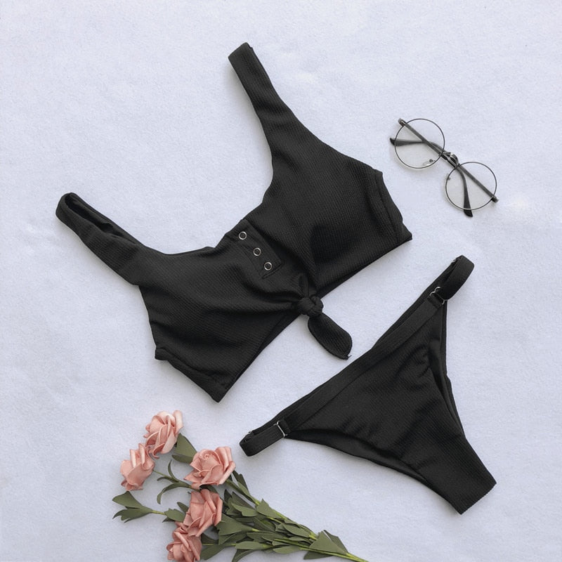 2 Piece Front Tie Bra Low Waist G String Bikini Swimwear Swimsuit The Clothing Company Sydney