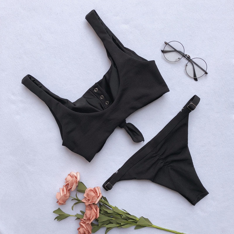2 Piece Front Tie Bra Low Waist G String Bikini Swimwear Swimsuit The Clothing Company Sydney