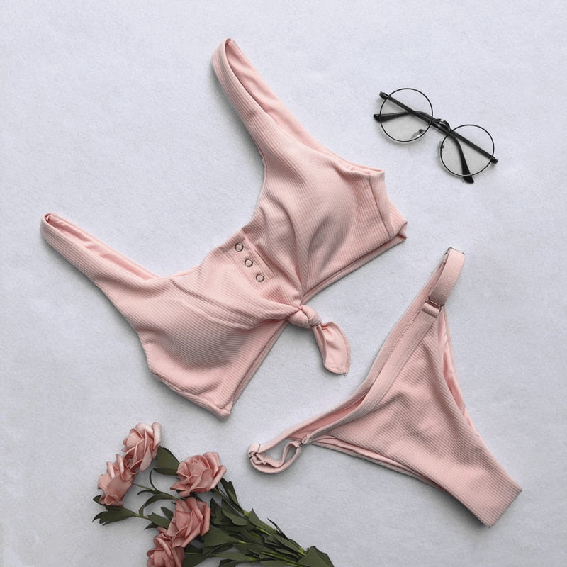 2 Piece Front Tie Bra Low Waist G String Bikini Swimwear Swimsuit The Clothing Company Sydney