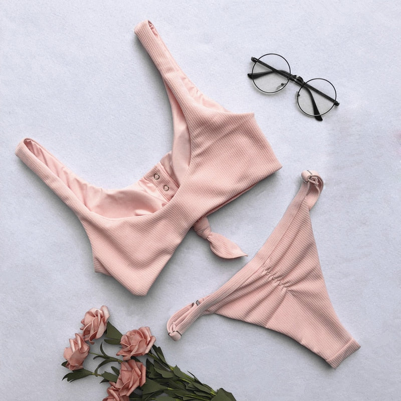 2 Piece Front Tie Bra Low Waist G String Bikini Swimwear Swimsuit The Clothing Company Sydney